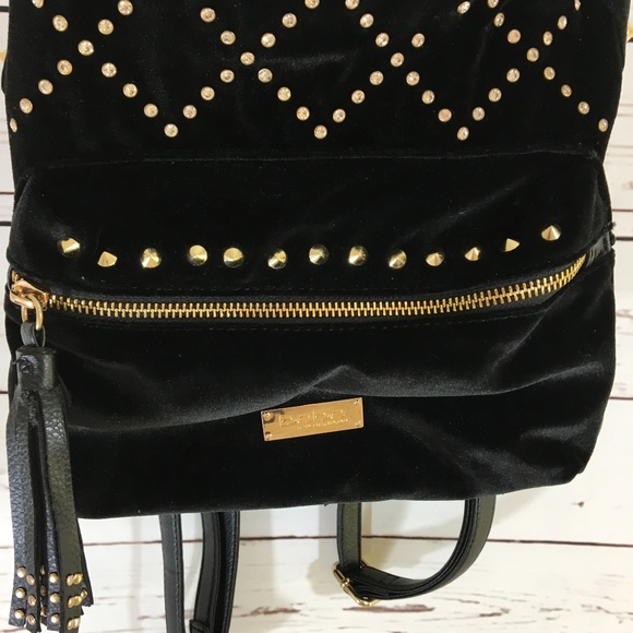 SOLD - Bebe Black Velour & Gold Stud Backpack - Picture 3 of 8